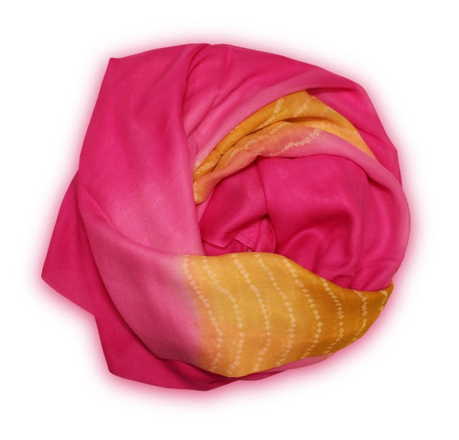 Mustard and Pink Bandhani Dupatta